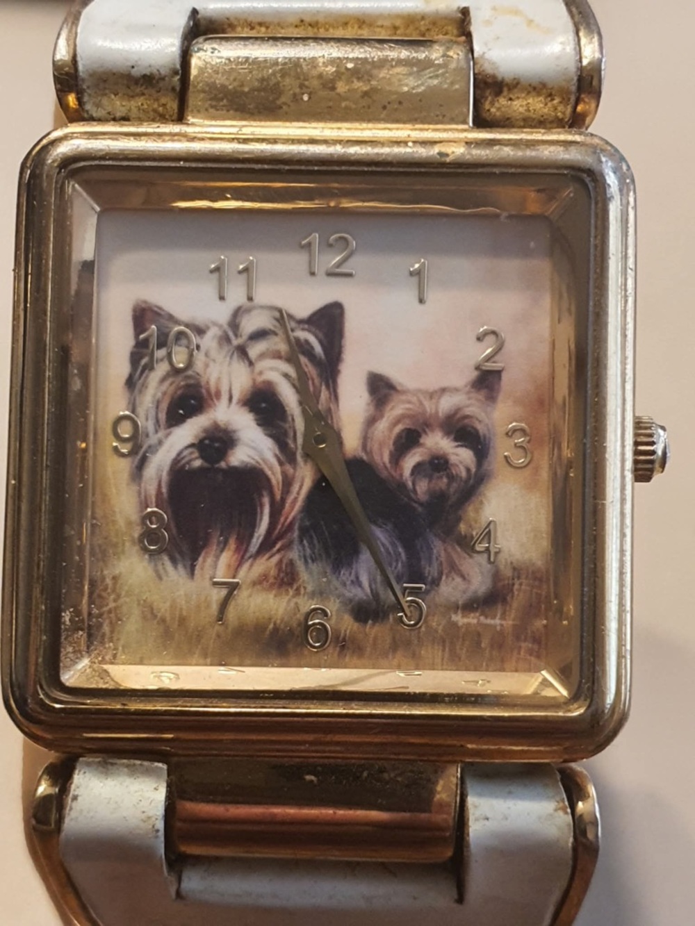 🦋10/$20🦋 BGE "I Love My Yorkie" Goldtone/White Women's Cuff Watch